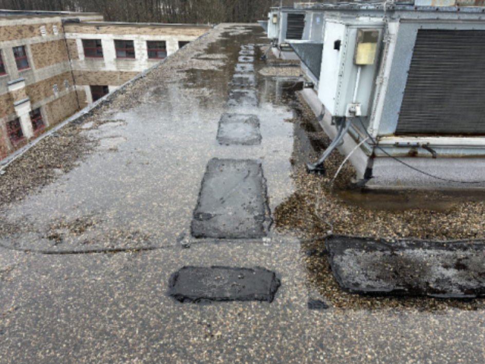 TMS roof patching and water pooling on roof