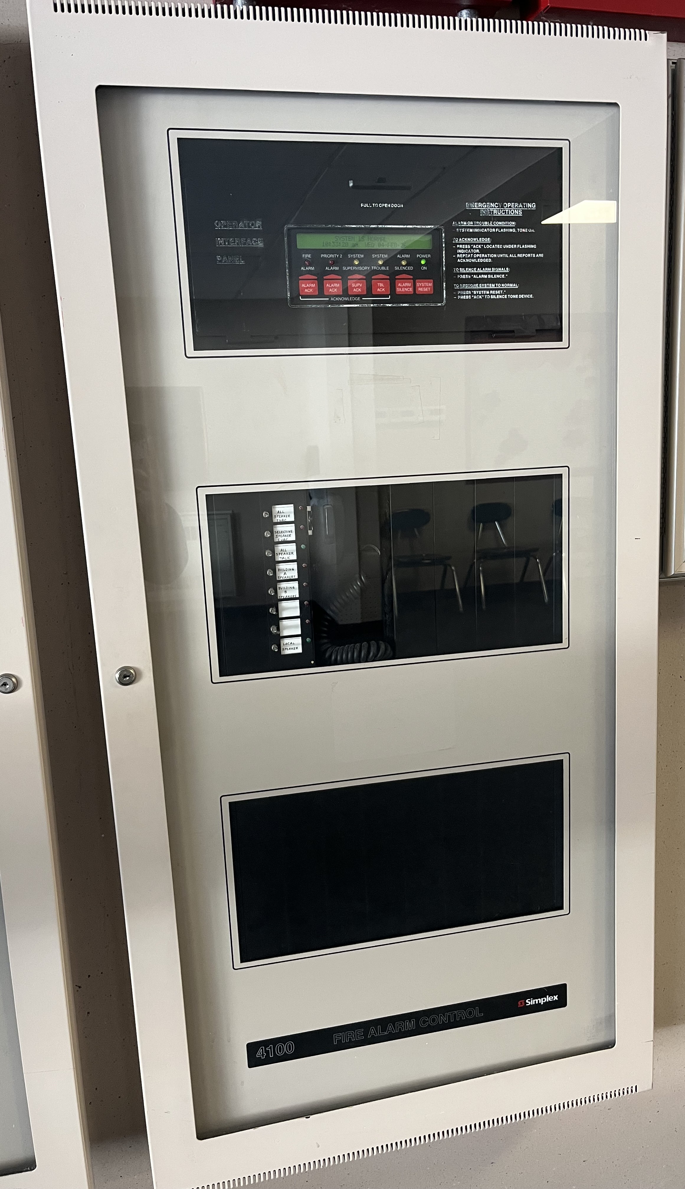 Outdated fire alarm panel FES